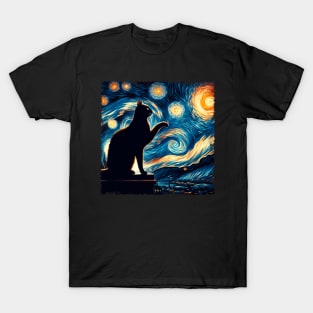 Starry Night Cat Tee Celestial Feline Elegance T-Shirt